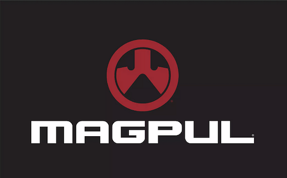 Magpul logo, red icon with Magpul in white on a black background.