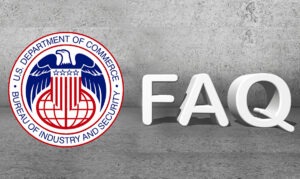 Graphic image of the Commerce Department Logo set left of the aconym FAQ on a gray Granite-like background